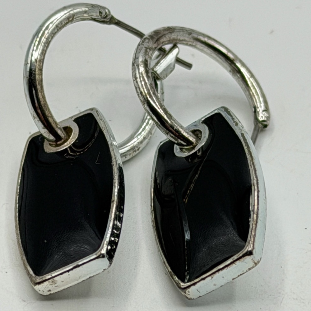 Elegant Silver and Black Hoop Earrings Liz Claiborne Signature
